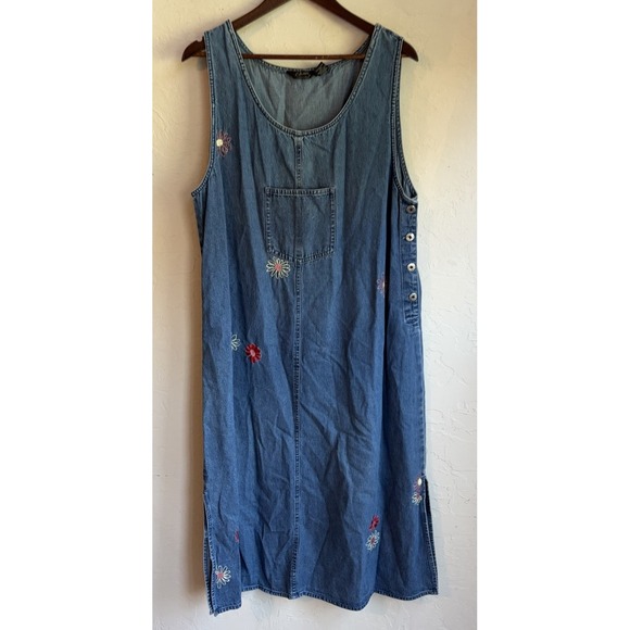 Agapo Dresses & Skirts - Vintage 90s Y2K Agapo Denim Overall Midi Maxi Dress 1X Embroidered Cottagecore